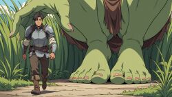 ai_generated giantess goblin larger_female size_difference smaller_male squatting