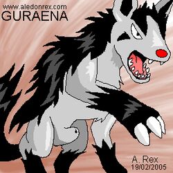 2005 aledon_rex black_fur claw color fur furry furry_ears furry_tail grey_fur male male_only mightyena nintendo open_eyes open_mouth paw penis pokemon red_nose sheathed_penis solo tail teeth tongue