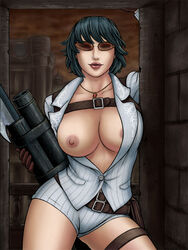 1girls big_breasts breasts brown-tinted_eyewear colored devil_may_cry devil_may_cry_4 female female_only lady_(devil_may_cry) nipples rplatt solo sunglasses tagme tinted_eyewear