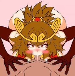 1boy1girl 2026 2d all_the_way_to_the_base animated ass ass_up big_ass big_breasts blowjob blush blushing_at_viewer breasts brown_hair cock color colored dick digital_media fellatio fellatio_face female galaxy_gals hair hi_res kuu_(battle_cats) kuu_chaz7hu3hp5 looking_at_partner looking_at_viewer loop male male/female nyanko_daisensou oral oral_sex penis pink_background point_of_view pov pov_male shorter_than_10_seconds tagme the_battle_cats video video_game_character video_games