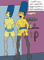 anal anal_beads anal_insertion ass breasts clothes color english_text female female_only high_heel_boots high_heels human insertion marge_simpson nipples platform_heels solo standing tagme text the_fear the_simpsons