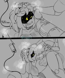 barbed_penis beastiality blowjob feral feral_on_female glitch_productions hand_on_head murder_drones penis_rubbing_against_cheek red_sentinel_(murder_drones) sentinel_(murder_drones) tuidytury v_(murder_drones)