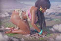 ai_generated chel_(the_road_to_el_dorado) city giantess on_hands_and_knees the_road_to_el_dorado viewed_from_above