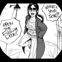 1girls bb_(baalbuddy) black_hair chud chuddette_(mossa) demon_slayer gem gem_alert genderswap genderswap_(mtf) glasses hands_in_pockets hi_res jacket kimetsu_no_yaiba meme ponytail real_person rule_63 sandals trenchcoat