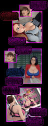 absurdres ai_art black_hair border bra breasts brown_hair cleavage comic crossed_eyes dazed empty_eyes english_text femsub gay_to_straight hair_band huge_breasts hypnotic_voice large_breasts maledom manip mantra milf mirror mother_and_daughter multiple_girls multiple_subs original red_hair sexuality_change speech_bubble sports_bra tagme teacher text thought_bubble tiechonortheal_(manipper) unaware