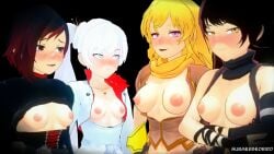 4girls black_hair black_hair_female blake_belladonna blonde_female blonde_hair breasts half-dressed half_naked half_naked_female long_hair long_hair_female revealing_breasts ruby_rose rwby scar_across_eye submergedbird team_rwby weiss_schnee white_hair white_hair_female yang_xiao_long