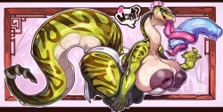 anthro areola big_areola big_breasts big_butt bodily_fluids breasts butt dildo dreamworks female hi_res huge_areola huge_breasts huge_butt hyper hyper_areola inverted_nipples kung_fu_panda lari.ros long_tongue master_viper multicolored_body nipples oral puffy_areola reptile saliva scalie sex sex_toy snake solo tail thick_tail thick_thighs tongue tongue_out tonguejob viper wide_hips