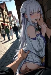 1boy 1girls ai_generated ainoob17 doggy_style doggystyle emilia_(re:zero) forced hidden_sex hiding looking_back outdoors pov public public_indecency re:zero_kara_hajimeru_isekai_seikatsu sex standing standing_doggy_style standing_sex tagme vaginal vaginal_penetration vaginal_sex white_dress white_hair