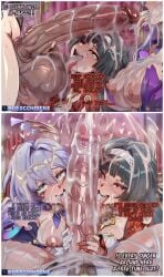 ai_generated areolae astra_yao black_hair blonde_hair blush blushing cleavage clothed cum curvaceous curvy curvy_female curvy_figure dress ejaculation english_text evelyn_chevalier excessive_cum fellatio female futanari gloves hair_ornament heart-shaped_pupils highres honkai:_star_rail honkai_(series) hoyoverse huge_balls huge_cock jewelry kurora large_breasts long_hair nipples oral oral_sex precum precum_drip robin_(honkai:_star_rail) sucking_penis thick thick_ass thick_legs thick_thighs veiny_penis voluptuous voluptuous_female white_gloves wide_hips zenless_zone_zero
