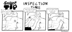 2boys anthro anthro_on_anthro bara comic dialogue english_text furry gay gay_male male male/male male_only muscular muscular_male nipples pecs pierced_nipples small_dom_big_sub small_top_big_bottom spedumon text yaoi