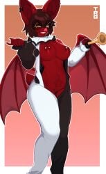absurd_res anthro areola bat biped breasts claws clothed clothed_anthro clothed_female clothing female fingers front_view fur genitals hair hi_res looking_at_viewer mammal nipples sauvignon solo standing tail teeth thericegoat tongue vulva wings