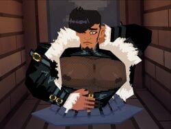 1boy 3d 3d_(artwork) 3d_artwork big_chest big_pecs blush blushing bruno_(cxckparty) cxckparty earrings male male_only pompadour solo solo_male tagme wall wall_(structure)