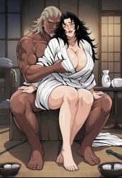 1boy1girl affair ai_generated barefoot big_ass big_breasts biting_lip black_hair breasts cheating cheating_wife cuddling dark-skinned_male dark_skin drunk feet fondling groping groping_breasts huge_ass huge_breasts interracial kimono kurenai_yuhi light-skinned_female light_skin lipstick long_hair male/female mature_female milf naruto_(series) naruto_shippuden netorare no_bra ntr open_clothes raikage raikage_art sake sitting sitting_on_lap sitting_on_person straight uncensored voluptuous