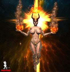 1girls 3d amora_the_enchantress arms big_breasts breasts chup@cabra female female_only fire hands legs marvel marvel_comics nipples pussy surtur surtur_(marvel) teeth thor_(series)