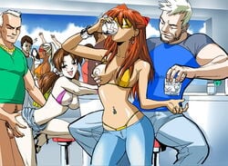 4girls 5boys age_difference alcohol ambiguous_penetration ass asuka_langley_sohryu bent_over bent_over_table bikini_top blonde_hair breast_grab breasts breasts_out brown_hair clothed_sex clothing dark-skinned_female dark_skin doggy_style drinking drunk earrings facial_hair flashing from_behind groping groping_from_behind high_heels hikari_horaki jean_skirt jeans leaning_forward long_hair male medium_breasts microskirt multiple_boys multiple_girls navel_piercing neon_genesis_evangelion nipple_slip nipples one_breast_out open_mouth open_toe_shoes orange_hair party penis piercing ponytail pubic_hair public red_hair revealing_clothes sex short_hair skirt skirt_lift smile straight swimsuit tan tanline teenager tekuho twintails white_skin