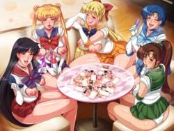 5girls ami_mizuno big_breasts bimbo bishoujo_senshi_sailor_moon black_hair bow breast_cutout breasts clothes clothing color female female_only human indoors large_breasts long_hair makoto_kino mario_(artist) minako_aino multiple_girls nipples panties rei_hino sailor_jupiter sailor_mars sailor_mercury sailor_moon sailor_venus sex_toy sitting skirt team-tanabe usagi_tsukino