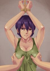 angry breast_grab female forced restrained short_hair tied tomoshiki