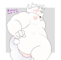 2025 absurd_res anthro ass bear belly blush bodily_fluids hi_res kemono m2vcjtad5hsdvla male mammal moobs nipples open_mouth overweight overweight_male simple_background solo sweat