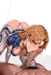 1boy ai_generated all_fours ass blonde_hair blue_eyes blush breasts censored cleavage clothed_female_nude_male erection fellatio female gloves goldenhand large_breasts licking licking_penis male_pubic_hair marvel_rivals mosaic_censoring nude oral penis pubic_hair saliva solo_focus straight sue_storm sweat tongue tongue_out white_background