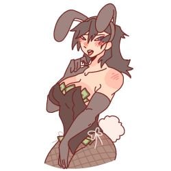 black_hair blue_eyes bunny_boy bunny_costume bunny_ears bunny_tail bunnysuit demon_slayer kimetsu_no_yaiba money_in_cleavage money_under_clothes rule_63 tagme tomioka_giyuu