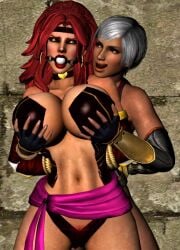 3d ball_gag battle_chasers bound_and_gagged breasts damsel_in_distress dead_or_alive enslaved femme_fatale groping_breasts horny_female lesbian_rape lezdom lisa_hamilton navel open_mouth pubic_hair pubic_hair_peek red_monika tongue_out unwanted_sex voluptuous_female yuri