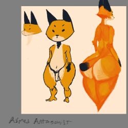 1:1 anthro armedantagonist ass bait_fox_(webfishing) balls big_butt canid canine countershading dot_eyes fox fur genitals hi_res male mammal nude orange_body orange_fur penis short_stack solo thick_thighs