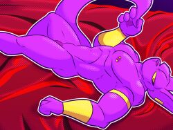 anthro beerus digital_media_(artwork) domestic_cat dragon_ball dragon_ball_super felid feline felis fizzyjay fur genitals hairless hairless_cat hi_res humanoid_genitalia humanoid_penis looking_at_viewer male mammal muscular muscular_anthro muscular_male nipple_piercing nipples nude penis piercing solo sphynx_(cat) tail