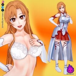 3d blush bra female igneuzz kneesocks light-skinned_female lingerie long_hair looking_at_viewer orange_hair sword_art_online white_knee_socks white_lingerie yuuki_asuna