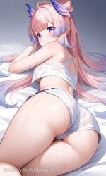 ai_generated ass ass_focus cute genshin_impact kawaii lying nsfw sangonomiya_kokomi shorts thighs wet