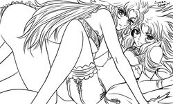 2girls ass breasts gemini_kanon gemini_saga gold_saints human line_art long_hair multiple_girls rule_63 saint_seiya shounen_jump sisters twins