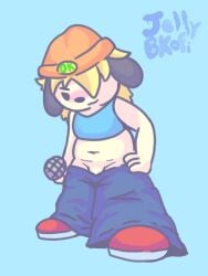 2024 3:4 absurd_res anthro beanie blush canid canine canis clothed clothing digital_drawing_(artwork) digital_media_(artwork) domestic_dog fur genitals hair hat headgear headwear hi_res jellybeankofi looking_at_viewer male mammal parappa parappa_the_rapper penis simple_background smile solo sony_corporation sony_interactive_entertainment text topwear