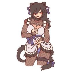 black_hair blue_eyes blue_panties cat_ears cat_maid cat_tail catboy maid_outfit maid_uniform tomioka_giyuu