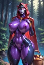 alternate_version_available big_breasts breasts giantess glowing_eyes hasbro looking_at_viewer nipples no_bra no_panties purple_eyes pussy roger1011 thick_thighs thighs transformers transformers_prime