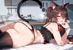 ai_generated catgirl genshin_impact hu_tao_(genshin_impact) lying_on_bed