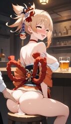 1girls ai_generated arm_tattoo bangs bar big_ass big_breasts big_butt blonde_female blonde_hair blonde_hair cum drunk genshin_impact hair_ornament high_resolution highres hoyoverse jasse tagme thighs yoimiya_(genshin_impact)