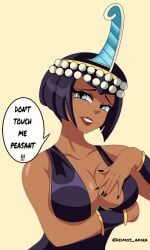 1girls blue_eyes bob_cut dark-skinned_female deimosakira earrings egyptian eliza_(skullgirls) female female_only huge_breasts lipstick looking_at_viewer skullgirls