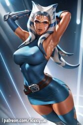 ahsoka_tano ai_generated alien alien_girl armpit armpit_fetish armpit_focus arms_behind_head armwear big_breasts blue_eyes breasts clone_wars closed_mouth clothed clothed_female clothing cum cum_drip cum_dripping cum_dripping_down_armpit cum_on_arm cum_on_armpit face_markings fingerless_gloves fully_clothed fully_clothed_female hourglass_figure klexyai looking_at_viewer markings markings_on_face nipple_bulge orange_skin patreon patreon_username pose posing posing_for_the_viewer star_wars thick_thighs thigh_highs thighhighs togruta voluptuous voluptuous_female