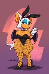 1girls big_breasts black_clothing bunny_ears bunnysuit cosplay curvy_female cute_face eyes_half_open female_focus female_only fishnets gloves huge_breasts joaoppereiraus large_breasts mobian_(species) plump_thighs rouge_the_bat solo_focus sonic_(series) sonic_adventure_2 sonic_the_hedgehog_(series) thick_thighs wings