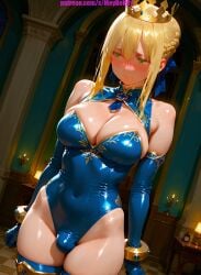 1futa ai_generated artoria_pendragon bulge_through_clothing dickgirl embarrassed futa futa_only futanari long_socks medium_breasts queen royal sweating