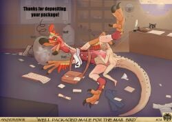 2025 absurd_res anal anal_sex animal_genitalia animal_penis anjydrawslewd ass balls bird_wyvern blush bodily_fluids body_blush brown_hair capcom claws cloaca cloacal_penis cum cum_drip cum_in_ass cum_inside delivery_(commerce) delivery_employee dialogue dripping duo duo_focus ejaculation erection evening feet feral from_front_position fur furniture genital_fluids genitals group hair happy happy_sex head_tuft hi_res human human_on_feral human_on_male human_penetrating inside interspecies kulu-ya-ku larger_male light-skinned_male looking_back looking_pleasured lying mail mailbag male male/male male_penetrated male_penetrating male_penetrating_male mammal missionary_position monster_hunter nude nude_male on_back open_mouth orgasm paws penetration penile penile_penetration penis penis_in_ass pillow postal_carrier postal_delivery pupil raised_leg scalie sex size_difference small_dom_big_sub smaller_human sunset sweat sweatdrop tail tailbutt thick_tail thick_thighs tongue tongue_out tuft warm_lighting zoophilia