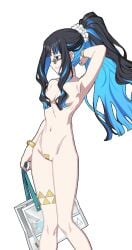 animated black_hair blue_hair bracelets choker facepaint fate/grand_order fate_(series) flimbonio glasses hair_ribbon hand_behind_head nipple_pasties pasties ponytail pussy_pasty ribs shopping_bag smiling sprite_edit sunglasses tenochtitlan_(fate) tenochtitlan_(swimsuit_mooncancer)_(fate) tlaloc_(fate) transparent_background