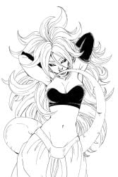 android_21 android_21_(evil) armpits big_breasts black_sclera curled_tail dragon_ball dragon_ball_(series) dragon_ball_fighterz fenyon long_hair long_tail majin_android_21 tail to tongue