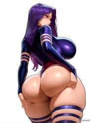 1girls ai_generated ass ass_focus breasts female female_focus female_only large_ass large_breasts looking_at_viewer looking_back marvel marvel_rivals psylocke psylocke_(marvel_rivals) solo thick_thighs thighs trazenart white_background