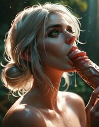 ai_generated blowjob ciri fellatio female green_eyes jaarulz light-skinned_female light-skinned_male male mascar oral_sex penis penis_grab saliva scar sucking_penis the_witcher_(series) the_witcher_3:_wild_hunt white_hair