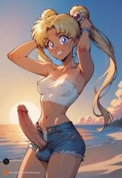 ai_generated big_penis bishoujo_senshi_sailor_moon futanari medium_breasts outside sailor_moon standing uncensored usagi_tsukino yellow_hair