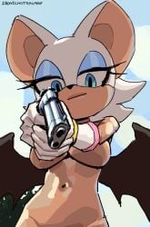 1girls about_to_die arm_covers_breast bat blue_eyes gun gunpoint huge_breasts inspired ironicnotsavage ms_paint oil_painting_(artwork) rouge_the_bat sonic_(series) you_died