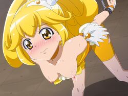 blush bondage clothing clown_(artist) pretty_cure shorts small_breasts smile_precure tagme torn_clothes yayoi_kise