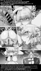 1futa 1girls blacktan dickgirl eirin_yagokoro english english_dialogue english_text fujiwara_no_mokou full-package_futanari futa_on_female futanari huge_ass huge_balls huge_breasts huge_cock light-skinned_female monochrome text touhou