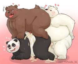 2024 96panda all_fours anal anthro balls bear black_body black_fur black_nose blush bodily_fluids brown_bear cartoon_network cum ejaculation erection fur genital_fluids genitals giant_panda grizzly_(we_bare_bears) grizzly_bear group hi_res ice_bear_(we_bare_bears) kemono male male/male mammal open_mouth oral overweight overweight_male panda_(we_bare_bears) penis polar_bear rimming sex simple_background tongue tongue_out ursine we_bare_bears white_body white_fur