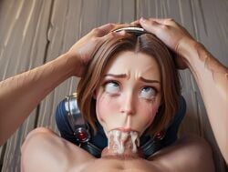 ai_generated blowjob cum cum_in_throat cum_inside deepthroat forced hand_on_head luxanna_crownguard pov tagme